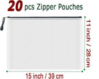 AUSTARK 20 Pcs Zipper File Bags, Plastic Mesh Pouch, Board Game Storage, Waterproof Bags for Office School (B4 Size 15''x11'', White and Black)