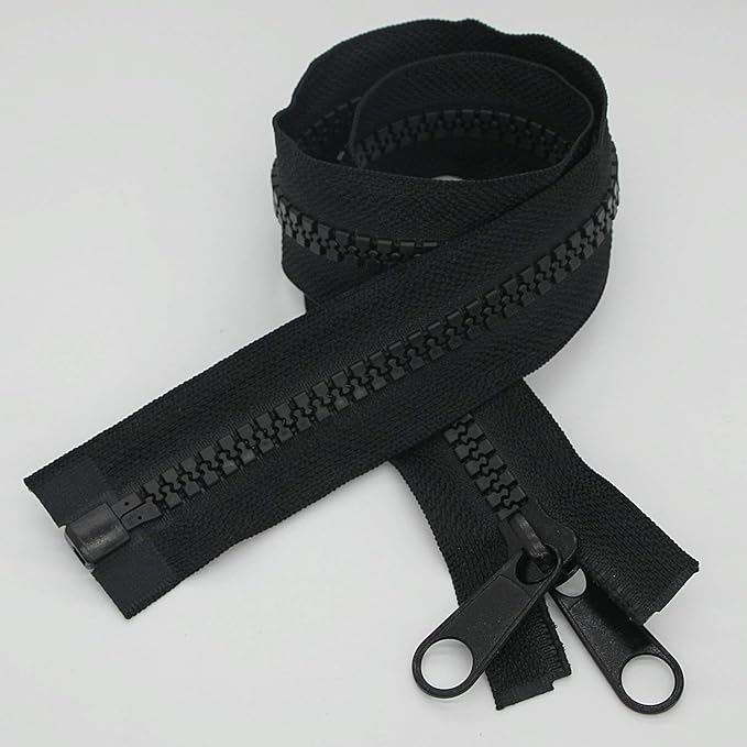 Leekayer 2PCS #10 48 Inch Heavy Duty Zippers for Sewing Separating Large Plastic Zippers Black Tape with Double Pull Tab Slider, Sleeping Bag, Boat, Canvas, Cover, Trampoline, Dog Bed,Tent (48" 2pcs)