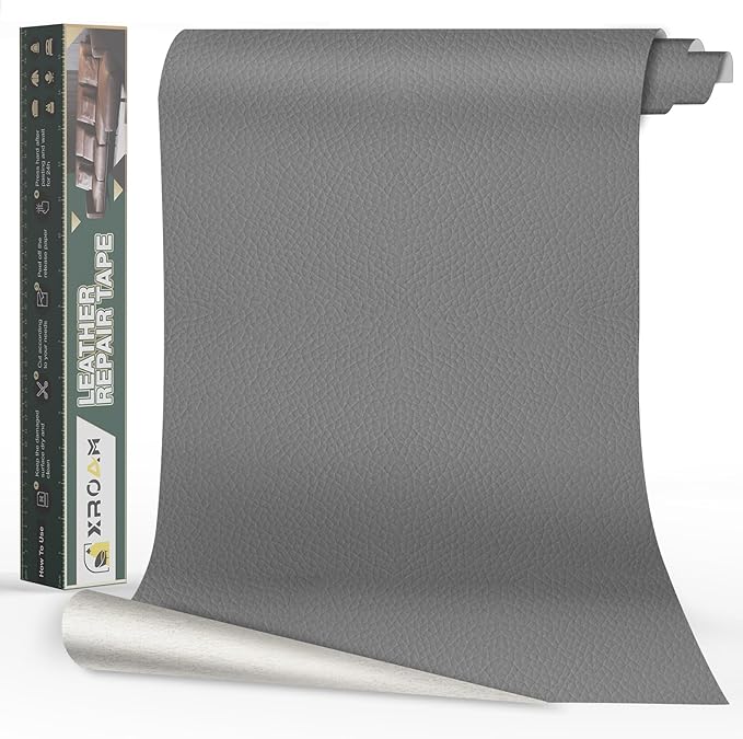 Leather Repair Tape, 16x40 inch Leather Patches for Furniture, Self Adhesive Leather Repair Patch for Sofas, Couches, Leather Covers, Seats, Chairs, Vinyl Repair Tape Light Gray