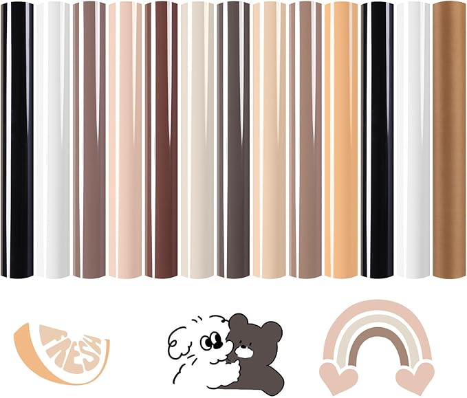 HTVRONT Skin Tone HTV Vinyl Heat Transfer Vinyl Bundle-13 Pack Brown HTV Sheets 10 Assorted Colors Iron on Vinyl with PTFE Sheet