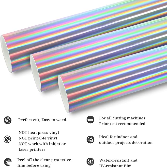 TECKWRAP Glossy Holographic Silver Chrome Vinyl 12" x 10ft