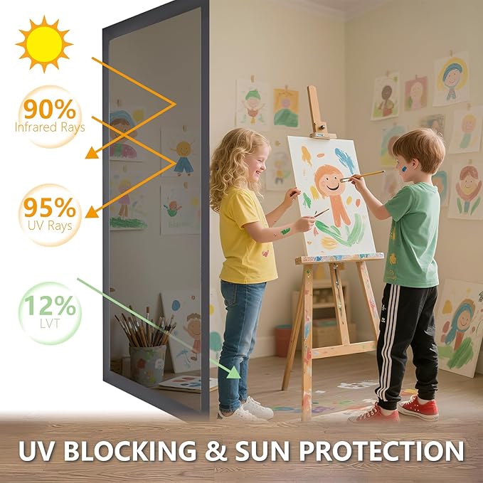 LEMON CLOUD One Way Window Privacy Film See Out Not in Reflective Mirror UV Window Cling Sun Blocking Heat Control Glare Control with Tools,23.6 Inch x 157.4 Inch