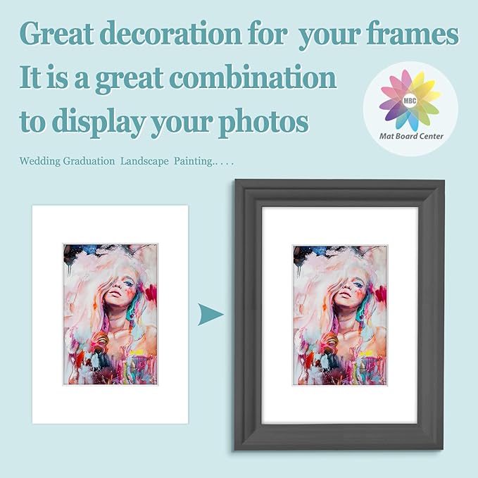 MBC Mat Board Center, 10 Pack 5x7 for 3.5x5 White Picture Mats Frame Mattes, Bevel Cut, Acid Free, 4-ply Thickness