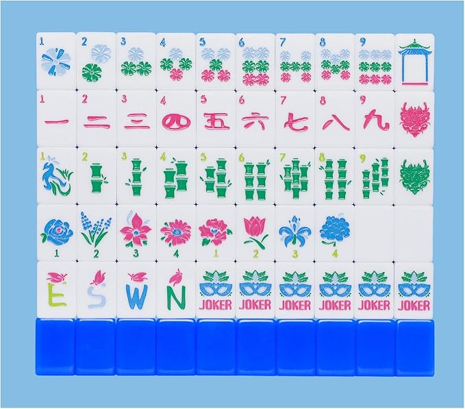 American Mahjong Tile Set(Blue) with Carrying Bag and Accessories, 160 Acrylic Engraved Mahjong Tiles