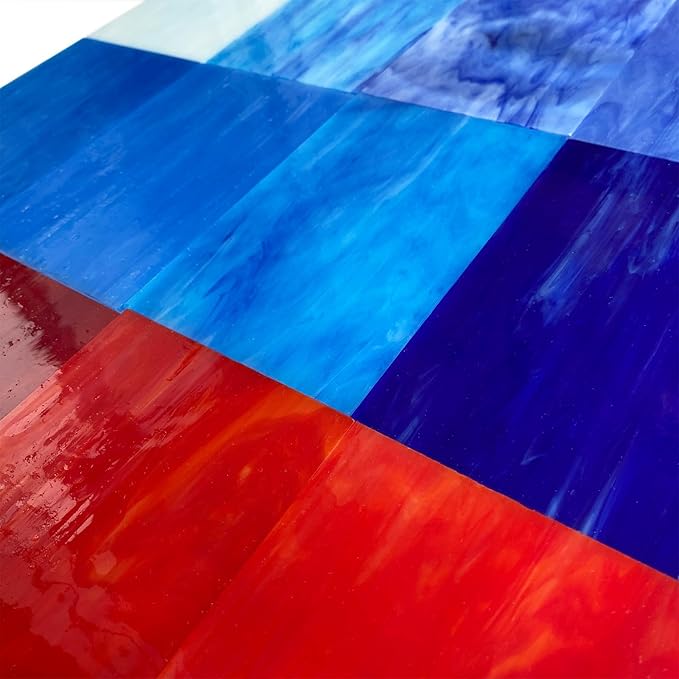 ILLUCKAI 12 Sheets Red+Blue Stained Glass Sheets, 6 x 4 inch Stained Glass Supplies for Stained Glass Beginners and Hobbyists