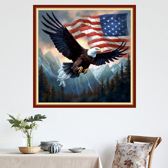 DMCVIVR Stamped Cross Stitch Kits for Adults Beginners Embroidery Kits 11CT Needlepoint Kits Cross Stitch Patterns Embroidery Patterns& Eagle National Flag 18x18 inch