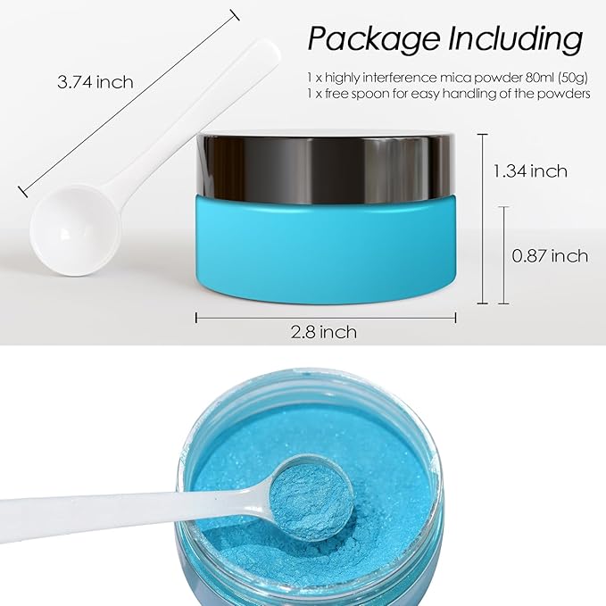 Ceya Highly Interference Mica Powder, 1.8oz/ 50g Turquoise Chrome Nail Powder, Cosmetic Grade Pearlescent Effect Color Shift Pigment for Epoxy Resin, Makeup, Nail Art, Soap Dye, Candle, Slime, Paint
