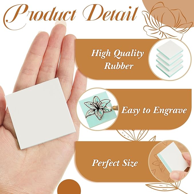 Frienda 24 Pcs 2" X 2" Rubber Carving Blocks Linoleum Blocks for Printmaking, Stamp Making, DIY Crafting, Scrapbook, Painting, Soft and Easy to Carve (White Green)