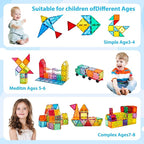 Magnetic Building Tiles, 134PCS Large Magnet Building Set,Magnetic Blocks, 3D STEM Stacking Toys, Magnets Toy for Kids Boys Girls