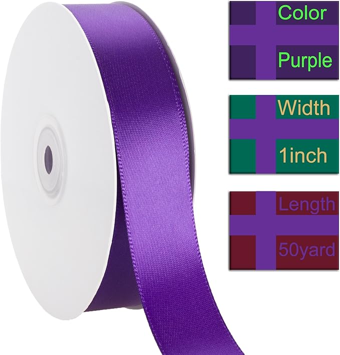 1 Inch Purple Ribbon, 50 Yards Craft Polyester Satin Ribbon Perfect for Gift Wrapping, Handmade Roses, Wedding Party Decorations and DIY Crafts