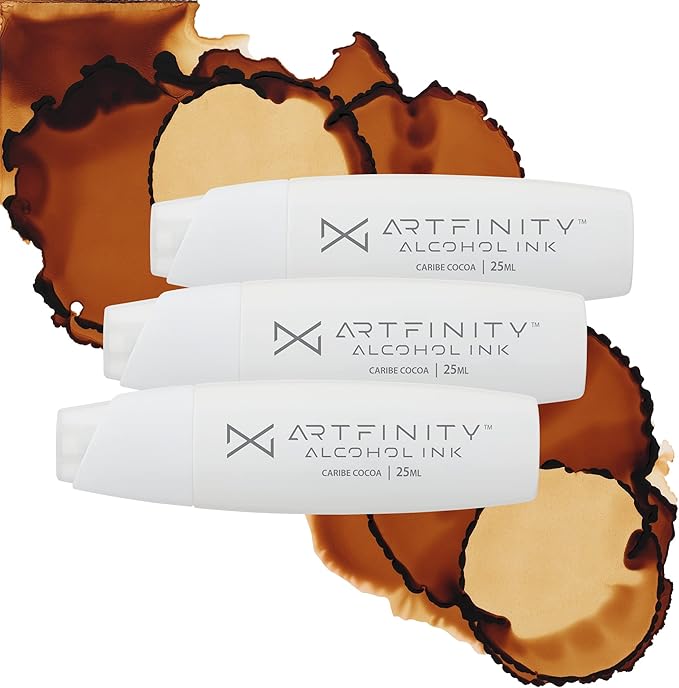 Alcohol Inks 3 Pack - Vibrant, Professional, Dye-Based Alcohol Inks for Artfinity Alcohol Markers, Artists, Drawing, & More! - Caribe Cocoa E4-5