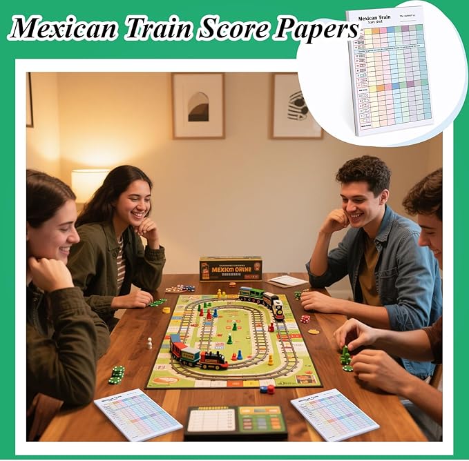2 Pack 120 Sheets Mexican Train Score Pads Colorful Chicken Foot Dominoes Game Scorepad Adult Mexican Train Score Sheet Scoreboard Paper Record Clearly for Family Game (8 x 5.5 Inches)