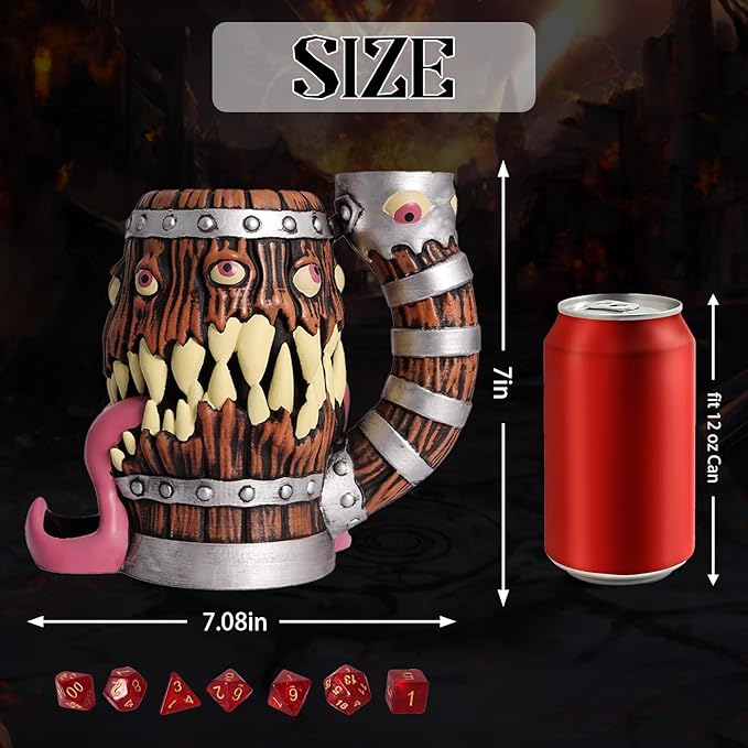 Dice Tower Mug, Dice Rolling Tower, Comes with 7 PCS Dice Set, Suitable for DND Dungeons and Dragons, Tabletop Games, Available As Drink Holder, D&D Gifts, DND Accessories (Original Wood)