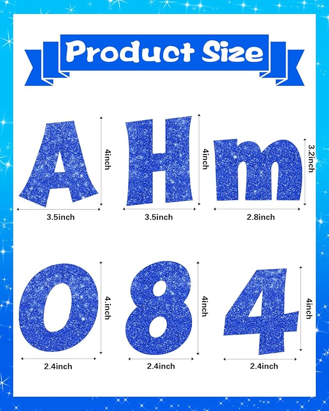 237 Pcs Glitter Bulletin Board Letters, Numbers and Punctuation, Poster Board Letters Alphabet Cut Out Cardboard Letters Accessories for Classroom Display Decorating Supplies 4inch (Blue)
