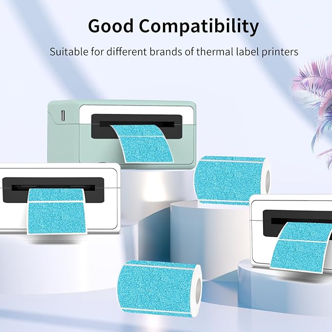 3x2 Inch Holographic Thermal Labels Stickers, Glitter Waterproof Direct Thermal Sticker Labels for Barcode, Mailing, DIY Design- 200 Pcs/Glitter Blue