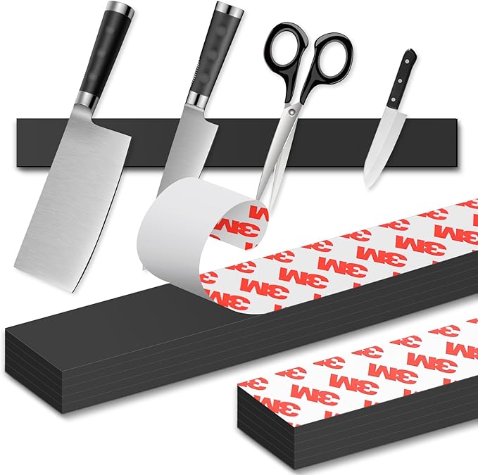 Magnetic Strip, Magnetic Tape Strips with Adhesive Backing (15 Pack, 6" x 1") Sticky Magnet Tape Strips Heavy Duty for Kitchen, Garage - Adhesive Knife Magnetic Tape Tool Holder Strip for Wall