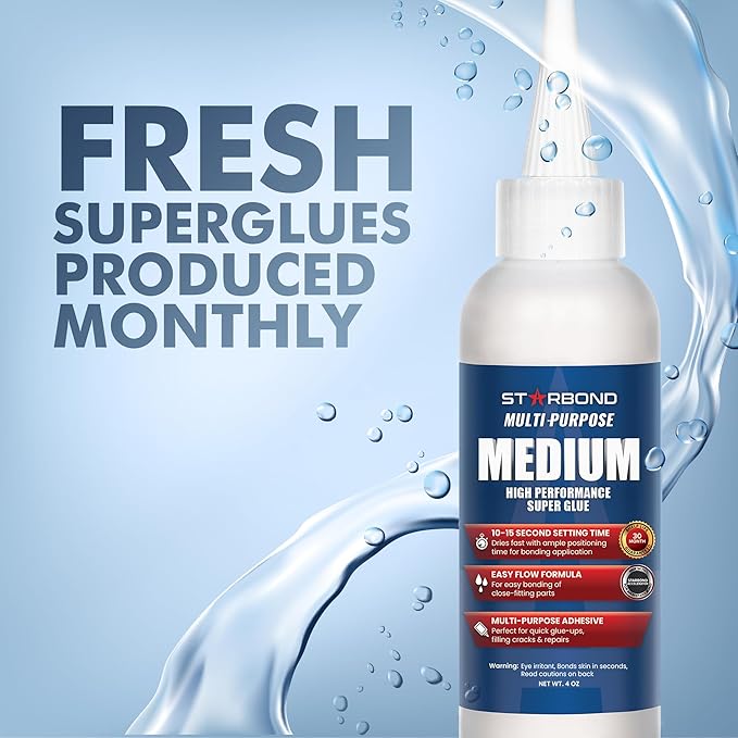 Starbond 4 oz. Medium CA Glue (Premium Cyanoacrylate Super Glue) with Extra Cap and Microtips for Quick Fixes, Woodworking, Woodturning, Hobby Models
