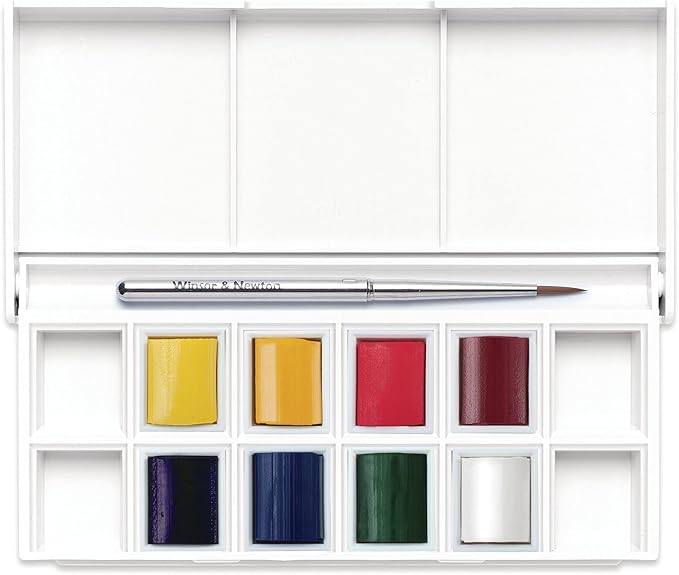 Winsor & Newton Cotman Watercolor Paint Set, 8 Half Pan, Floral Colors w/ Brush