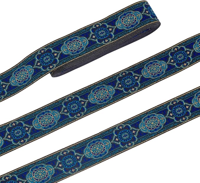 PH PandaHall 1.3 Inch Vintage Jacquard Ribbon, 7 Yards Emobridered Woven Ribbon Boho Fabric Sewing Woven Ribbon Persian Floral Trim Fringe Decor Trim for Ramadan Clothing Embellishment Decoration