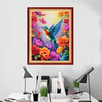 Foxhool Beginners Cross Stitch Kits Stamped Full Range of Embroidery Kits for Adults DIY Cross Stitches kit Embroidery Patterns for Needlepoint kit-Flower Hummingbird 16x20 inch