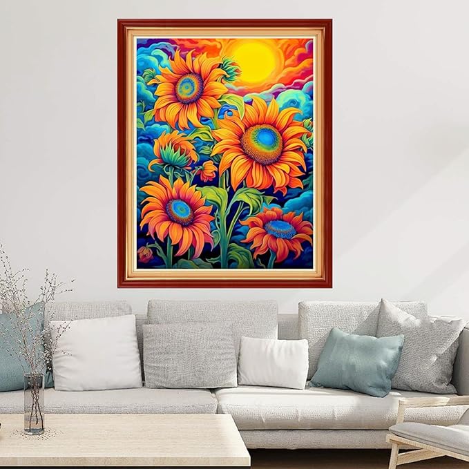 Joyhoor Cross Stitch Kits for Beginners Stamped Cross-Stitch Supplies Needlework preprint Embroidery Kits for Adults DIY Needlepoint Kits Embroidery Patterns 11CT-Sunrise and Sunflower 16x20 inchs