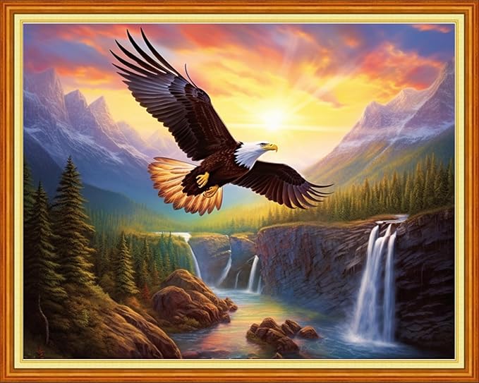 Magxvouy Cross Stitch Kits Stamped Full Range of Embroidery Kits,Cross Stitch Patterns Needlework Kits for Beginners 11CT Printed Kits&Eagle Sunrise 16x20 inch