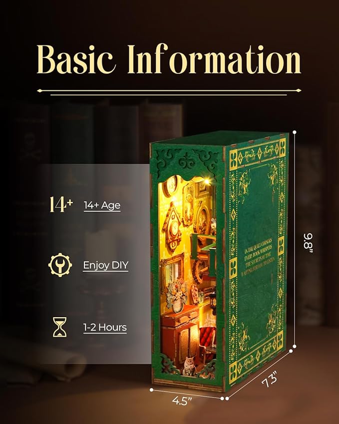 Book Nook Kit,Vintage Library Miniature House Kit for Teens and Adults with LED Lights,3D Wooden Puzzle Tiny House Booknook Bookend Bookshelf Decor Model Build.(Vintage Bookstore