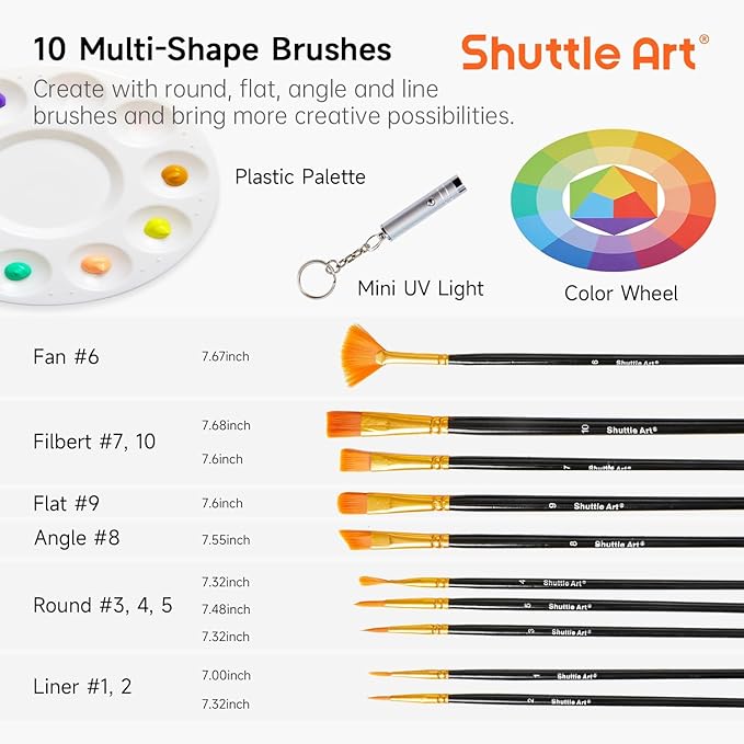Shuttle Art Outdoor Acrylic Paint Set, 36 Colors 2oz/60ml Waterproof Acrylic Paint with 10 Brushes 1 Palette, Rich Pigmented Paints for Artists, Beginners on Rocks, Wood Crafts, Garden Statues