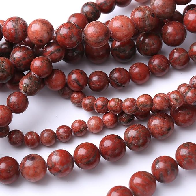 90PCS 4MM Red Seasame Jasper Natural Gemstone Round Stone Beads for Jewelry Making DIY Energy Stone Healing Power Bracelet 15"
