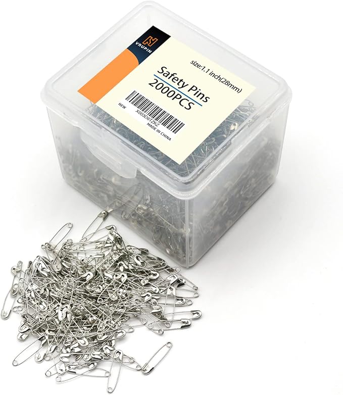 vrupin 2000 Pieces - Silver Safety Pins, 1.1 inch 28mm, Extra Strong, Multi-purpose