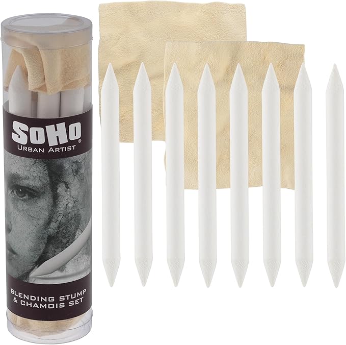 SoHo Urban Artist Blending Stumps & Chamois Tube – 8-Piece Set for Sketching, Shading & Blending