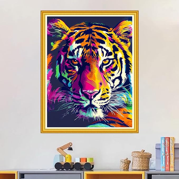 Magxvouy Cross Stitch Kits Stamped Full Range of Embroidery Kits,Cross Stitch Patterns Needlework Kits for Beginners 11CT Printed Kits&Colorful Tiger 16x20 inch