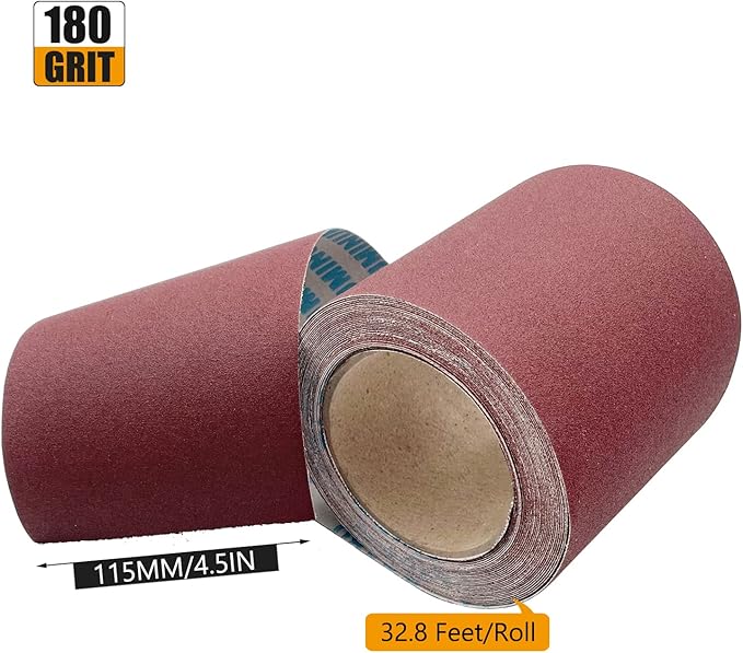 180 Grit Emery Cloth Roll, 4.5 Inch Wide 32.8 Ft Long (Equals 1/4 Sheet Sandpaper 71 Pcs) Abrasive Sandpaper Rolls for Metal Automotive Wood Furniture Sanding Paper Drum Palm Sander (180 Grit)
