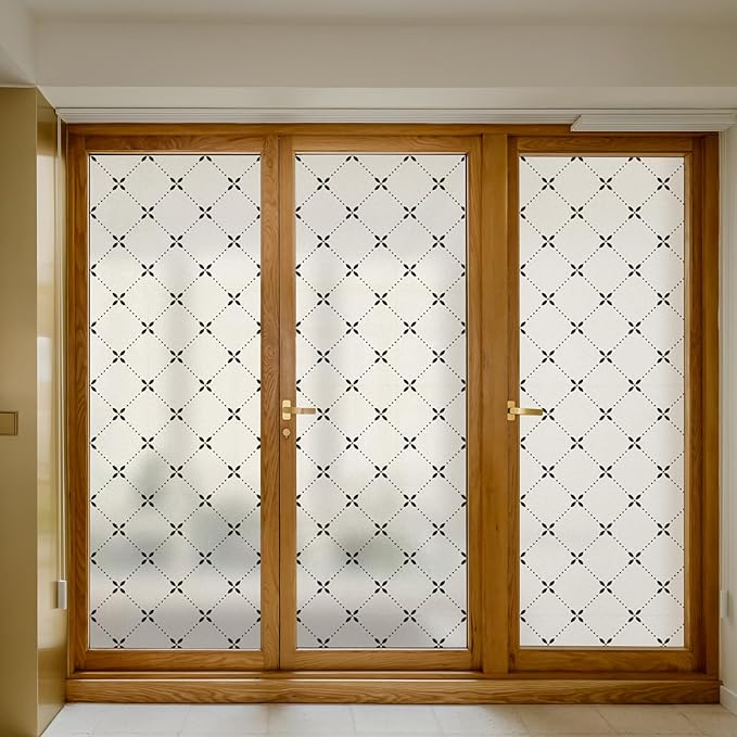 DKTIE Geometric Art Stained Glass Window Film Bathroom Window Privacy Film Frosted Glass Static Clings Non Adhesive with Installation Tools, Modern Home Improvement Style (S119, 17.7'' x 78.7'')