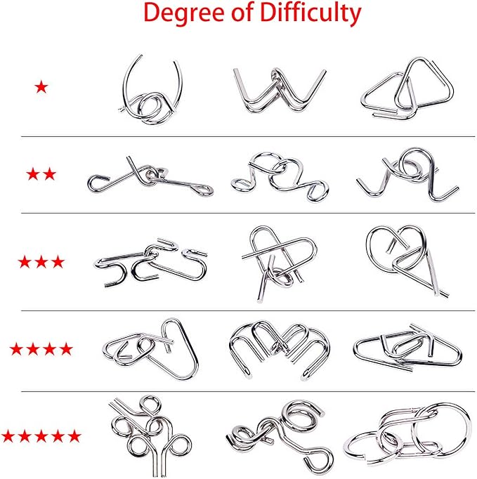 Ahyuan 15 Pieces IQ Test Mind Game Toys IQ Toys Brain Teaser Metal Wire Puzzles Magic Trick Toy Metal IQ Puzzle for Kids and Adults