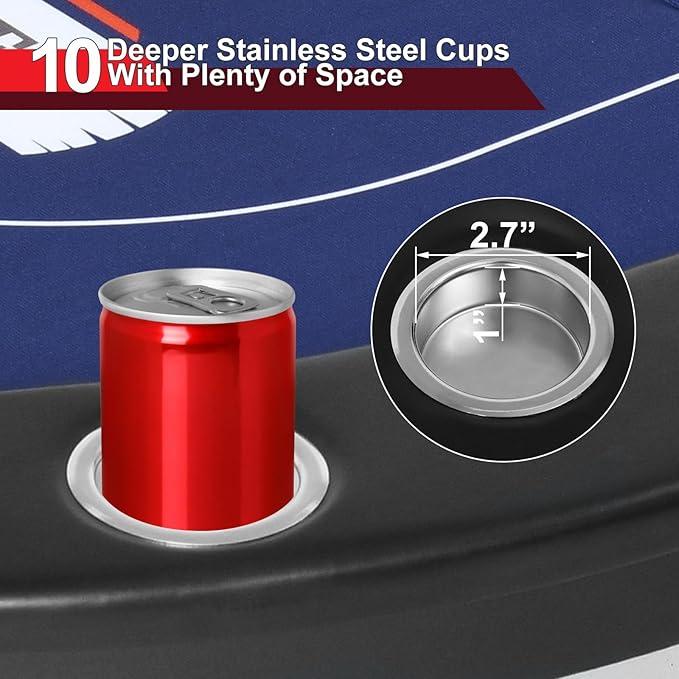 84" Poker Table, 10 Players Foldable Casino Leisure Texas Holdem Table, Portable Folding Game Table with Padded Rails and Cup Holders for Texas Card, Blackjack Board Game（Black）