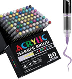 80 Colors Acrylic Marker With Brush Tip Automatic Ink Control, Water Based Ink Paint Markers For Rock Painting, Canvas, Wood, Ceramic, Glass, Stone, Fabric, DIY Crafts Textile & Art Supplies