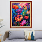 Stamped Cross Stitch Kits - Beach Night Landscape Counted Cross Stitch Kits for Beginners Adults Needlepoint Cross-Stitch Patterns-Colorful Flowers 16x20 inchs