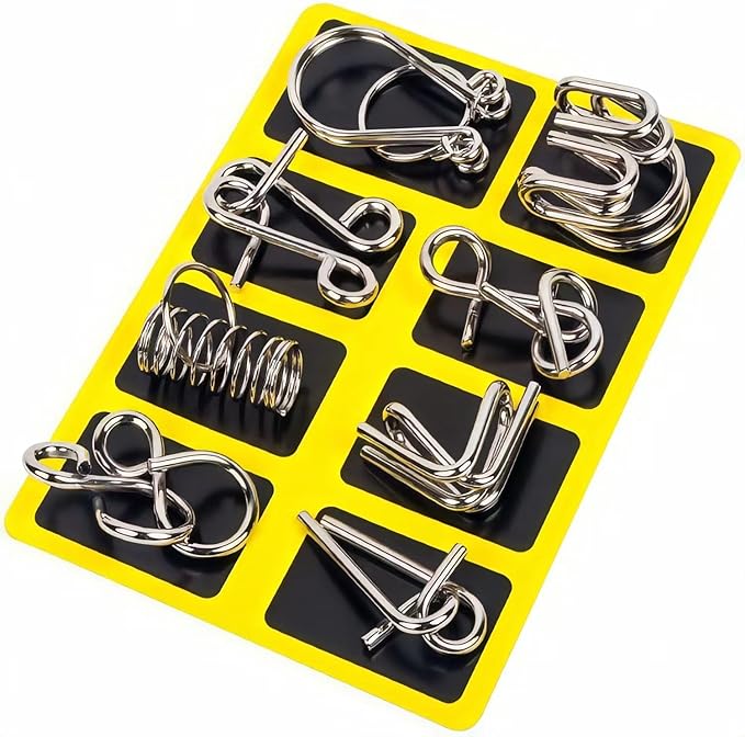 Metal Wire Puzzle Set of 24 with Pouch,Brain Teaser IQ Test Disentanglemen Iron Link Unlock Interlock Game Chinese Ring Magic Trick Toy for Party Favor Kids Adults Challenge