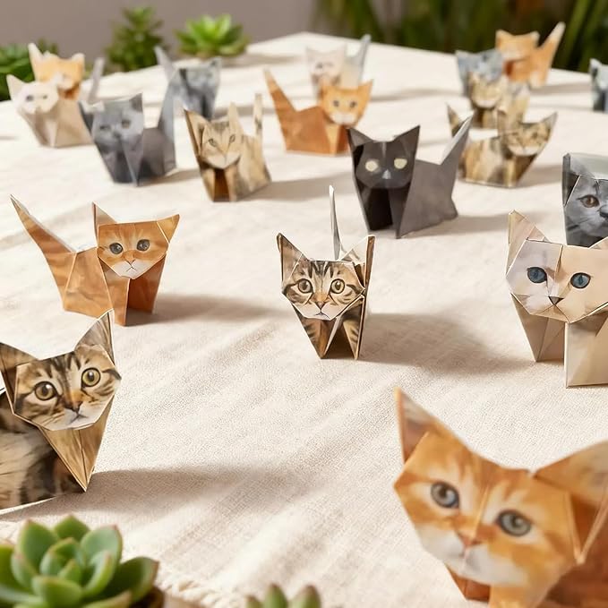 DIY Origami Paper Cats - 50 Sheets DIY Origami Paper to Fold Cute Cat Figures, Fun Craft Activity for Adults & Kids, Desk Decoration & Gift for Cat Lovers（cat）