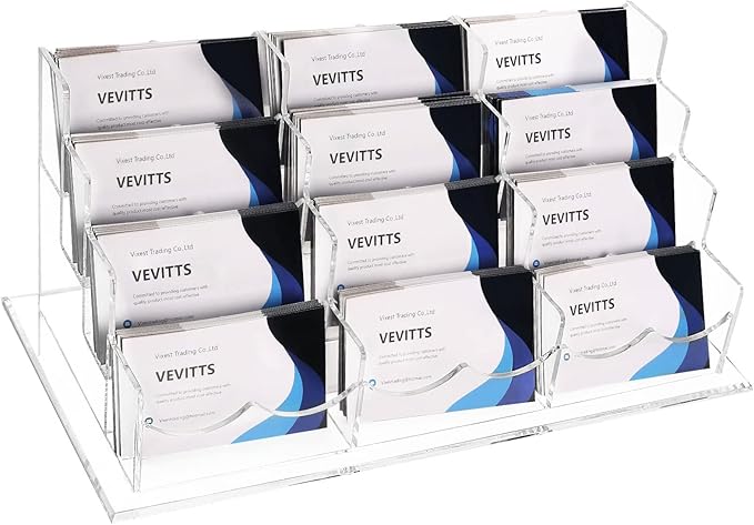 Business Acrylic Card Holder Display for Desk, 12 Slots 4 Tiers Multiple-Clear Acrylic Business Card Stand Set, Holds Approximately 600 Cards