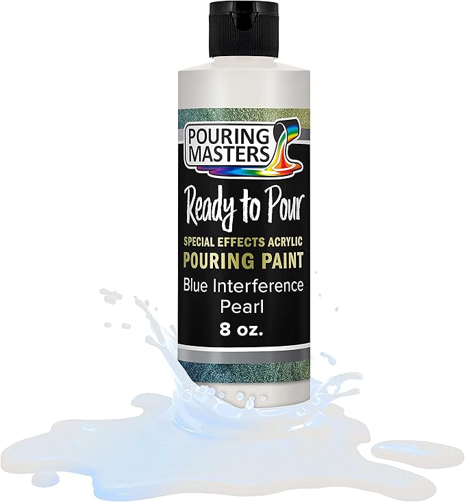 Pouring Masters Blue Interference Pearl Special Effects Acrylic Pouring Paint - Premium 8-Ounce Pre-Mixed Fluid Acrylic Paint - Fluid Art Supplies for Canvas, Wood, Paper, Tile & Rocks