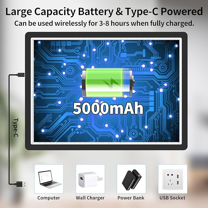TOHETO Rechargeable Magnetic A2 Light Board 25.2''x18.4'', Large Diamond Painting Light Pad with Side Buttons, 3 Light Colors Light Box for Tracing and Drawing, Dimming LED Light Table for Sketching