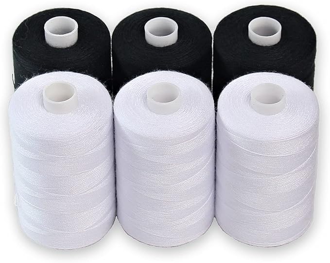 Black & White Sewing Thread - 6 Spools of Polyester Thread for Sewing Machine for Beginners, Hand Stitching & Quilting - 1000 Yards Per Spool