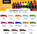 Nicpro 14 Colors Large Bulk Acrylic Paint Set (16.9 oz,500 ml) Rich Art Painting Supplies, Non Toxic for Multi Surface Pumpkin Canvas Wood Ceramic Leather Fabric Craft, for Kids Adult with Color Wheel