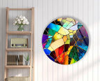 My Photostation.com 24''(60cm) Diameter Multicolor Round Stained Glass Wall Art Vibrant Mosaic Abstract Panel Tempered Glass Printing Wall Decor Large Wall Art Wall Hangings