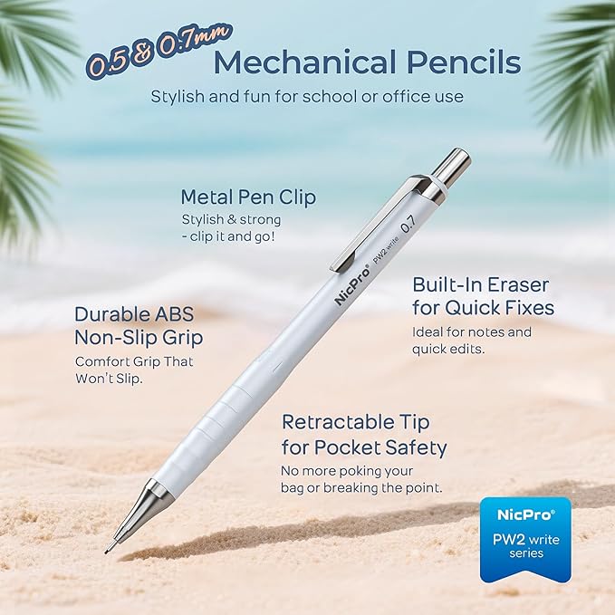 Nicpro Cute Mechanical Pencil Set, 4PCS 0.5 & 0.7 mm Pastel Drafting Pencils with 4 Tube HB Lead Refills, 4B Erasers, Rotary Retractable Eraser, Eraser Refill for Writing Sketching School Supplies