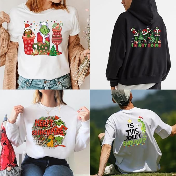Christmas Iron on Decals Transfer, Funny Christmas Heat Transfer Stickers Iron on Patches for Clothes T-Shirts Pillow Cover Hoody Bag Xmas DIY Craft Supplies Vinyl Stickers (12PC-A)
