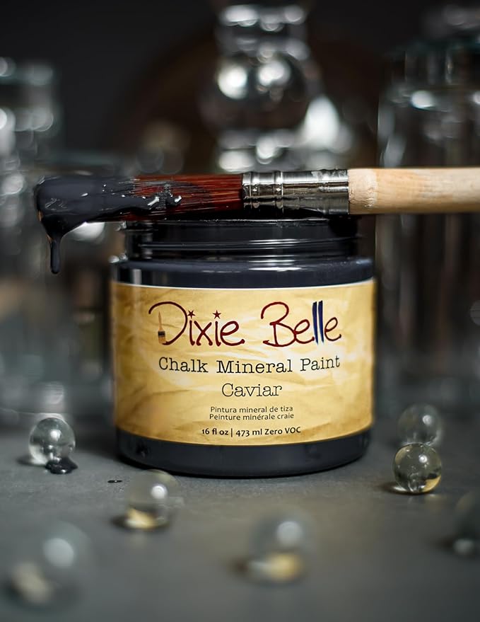 Dixie Belle Paint Company Chalk Finish Furniture Paint - Caviar (16oz) - Matte Black Chic Chalk Mineral DIY Furniture Paint
