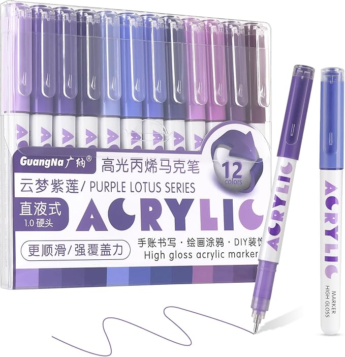kander Direct Liquid Highlighter Acrylic Marker, 12 Colors Gel Pens with Bullet Tip, Strong Coverage, Large Ink Capacity, Multi-Purpose Paint Pens for Rock Painting, Crafts, DIY, Art Supplies